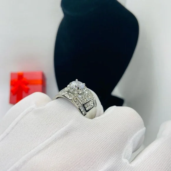 Sterling Big Zircon Dimond Stone Ring for Women - Picture 9 of 11